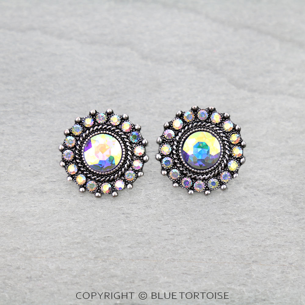 Western Concho Stone Stud Earrings