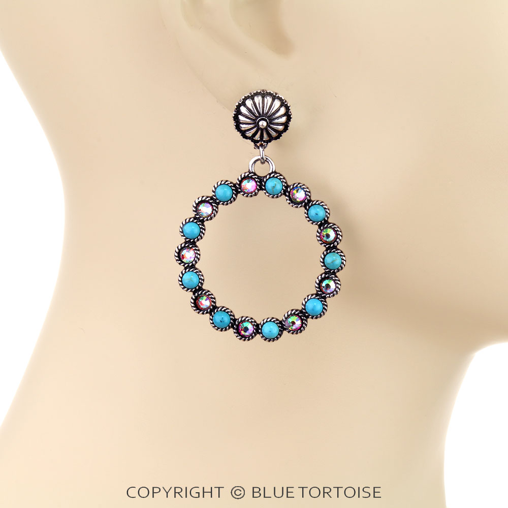 Western Round Stone Concho Stud Earrings - Image 2