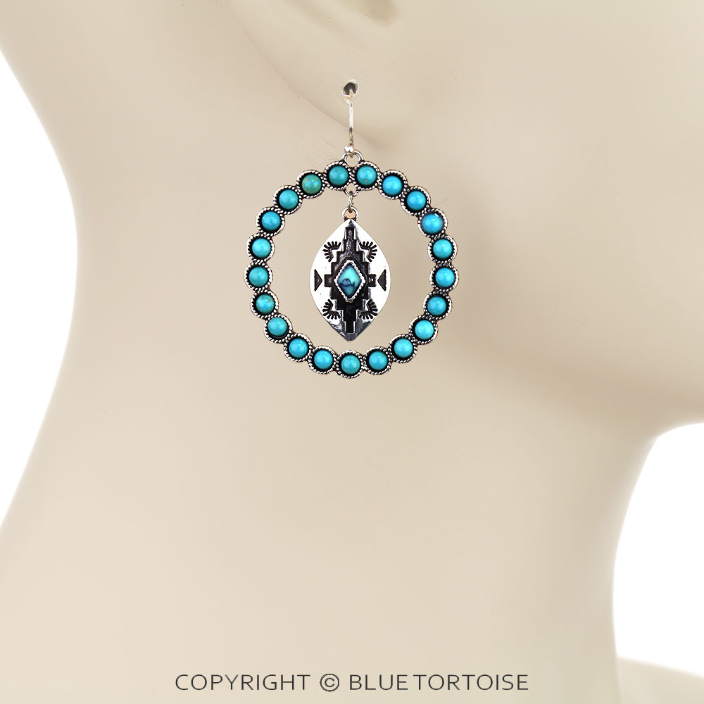 Western Aztec Stone Dangle Earrings - Image 2