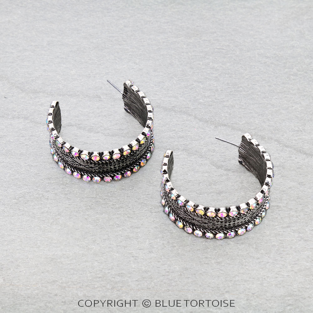 Western Aztec Pattern Stone Hoop Earrings