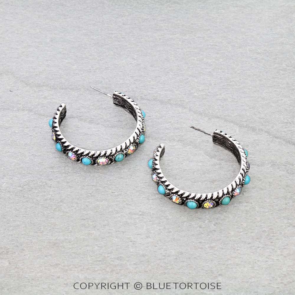 Western Stone Hoop Earrings