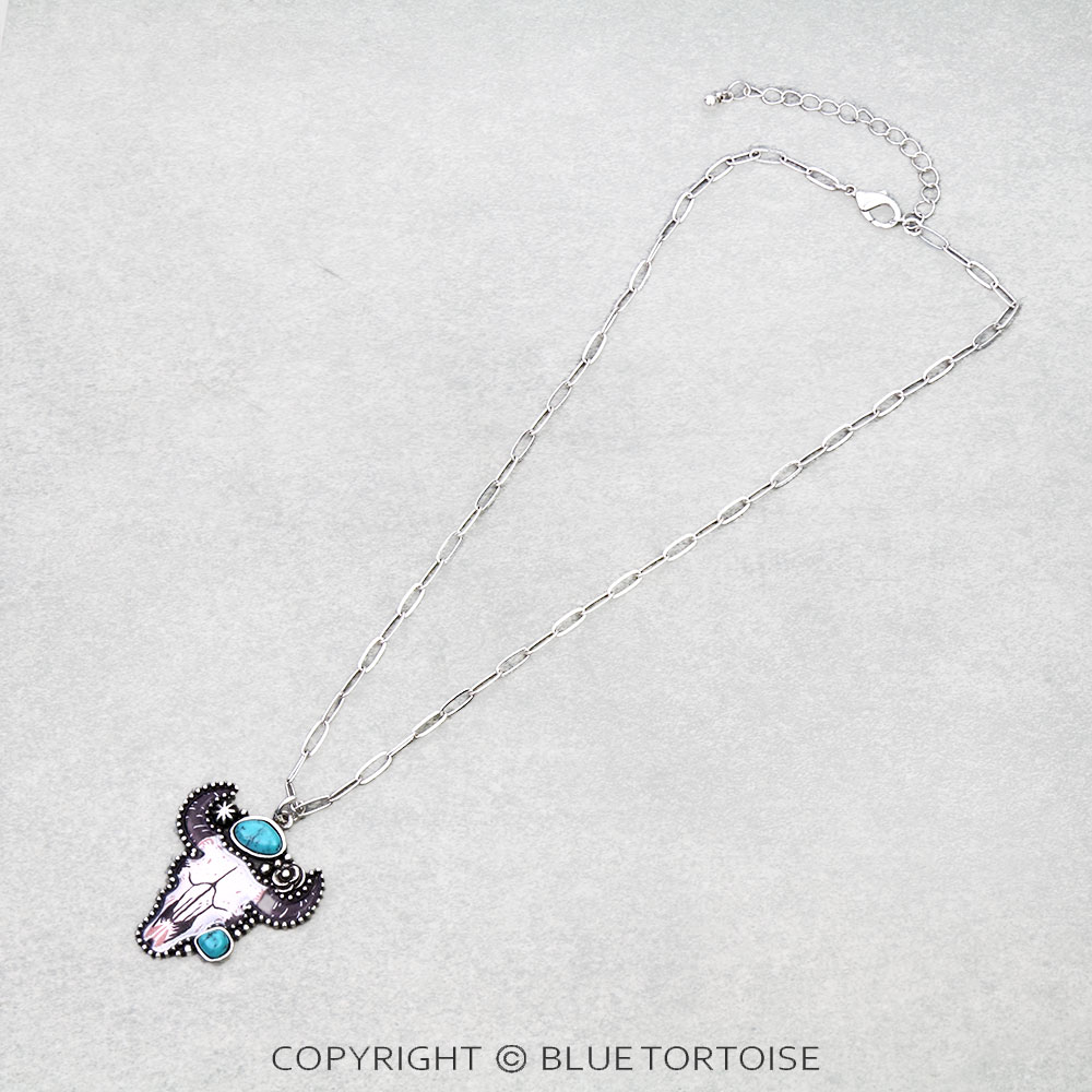 Western Steer Skull Printed Stone Necklace