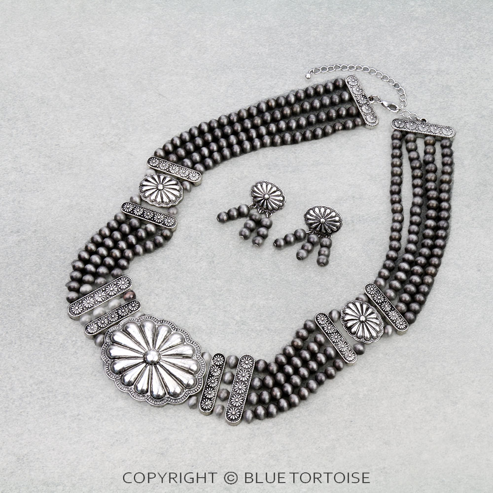 Western Navajo Style Bib Concho Necklace Set