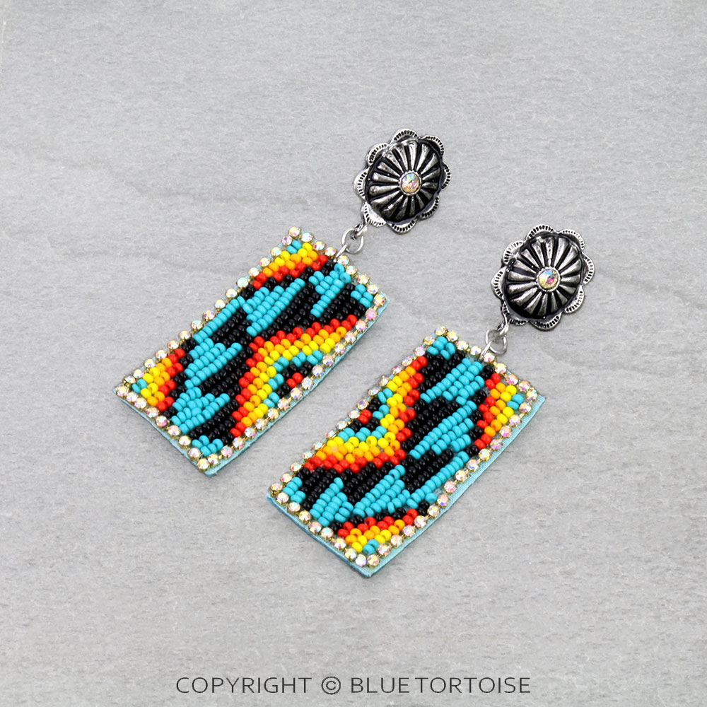 Western Rectangle Seed Bead with Concho Stud Earrings