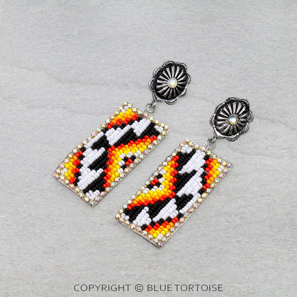Western Rectangle Seed Bead with Concho Stud Earrings