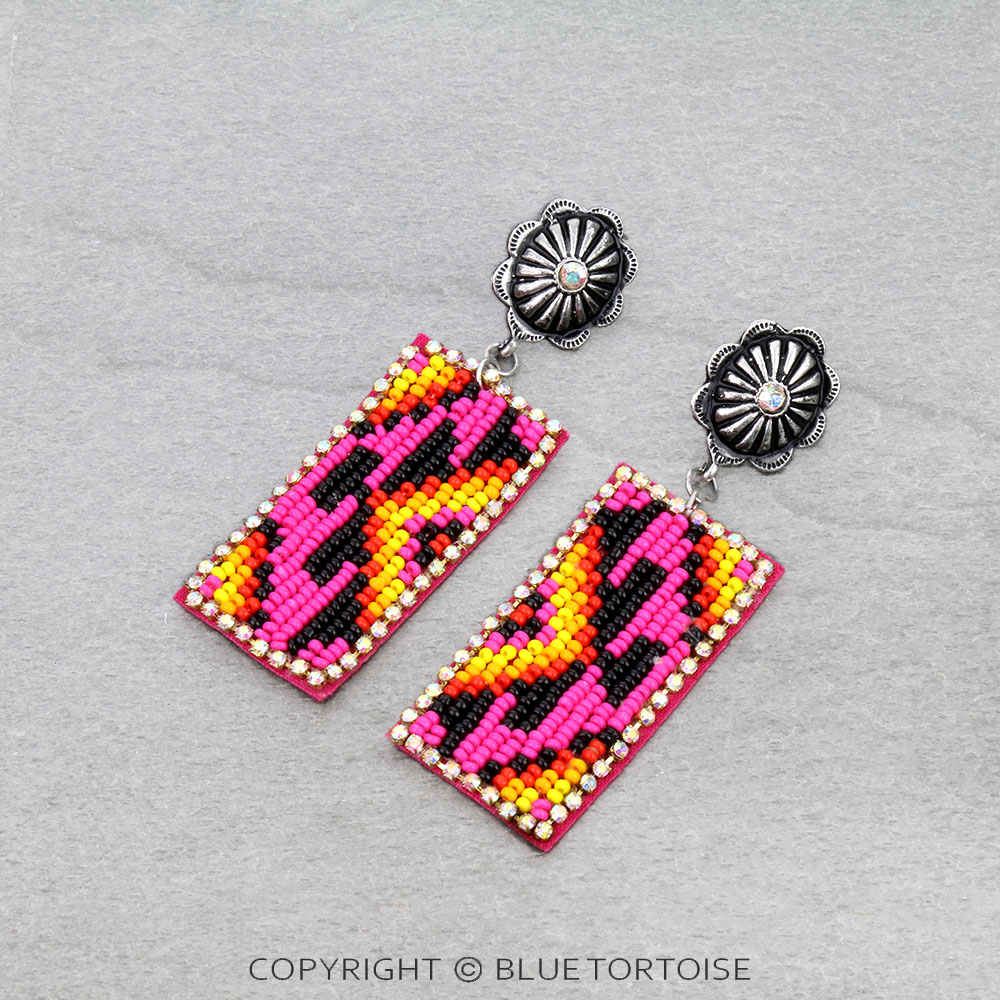 Western Rectangle Seed Bead with Concho Stud Earrings