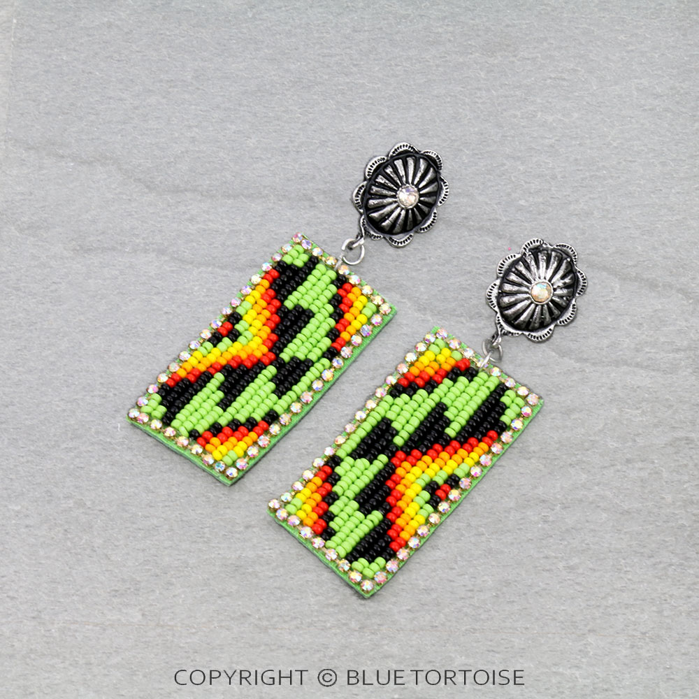 Western Rectangle Seed Bead with Concho Stud Earrings