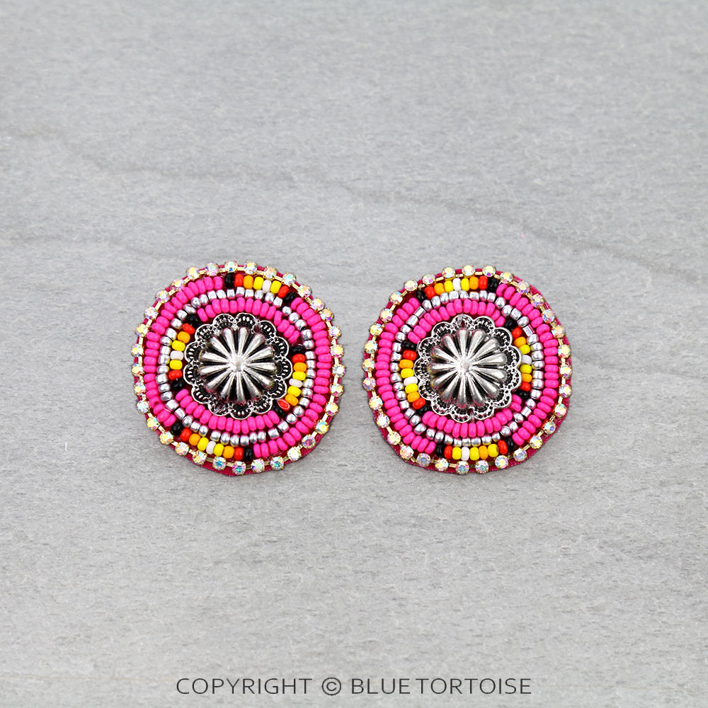 Western Concho Seed Bead Stud Earrings