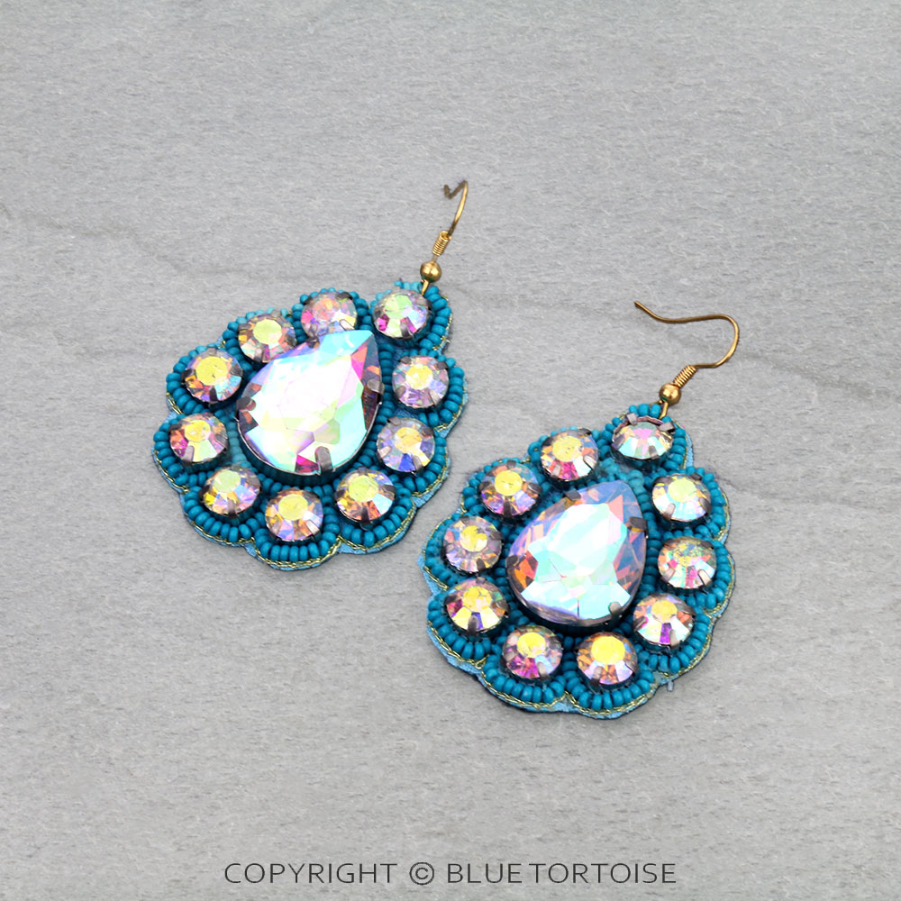 Western Glass Stone Teardrop Dangle Earrings