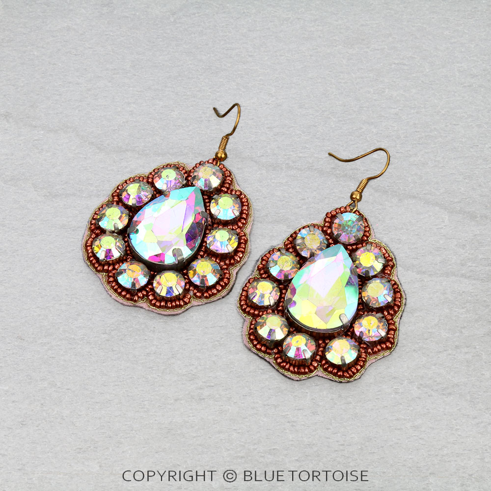 Western Glass Stone Teardrop Dangle Earrings