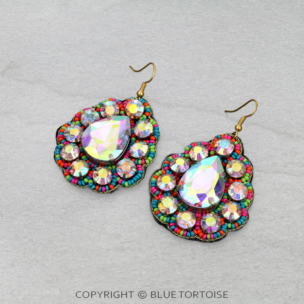 Western Glass Stone Teardrop Dangle Earrings