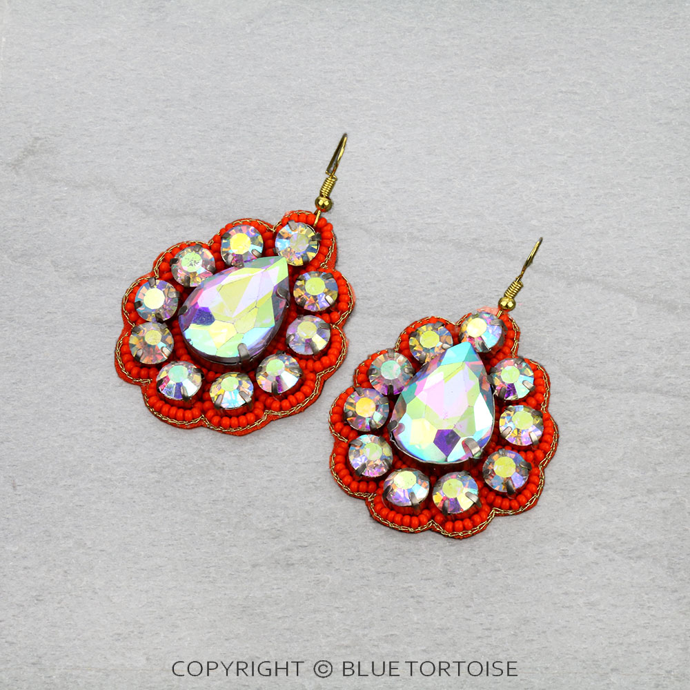 Western Glass Stone Teardrop Dangle Earrings