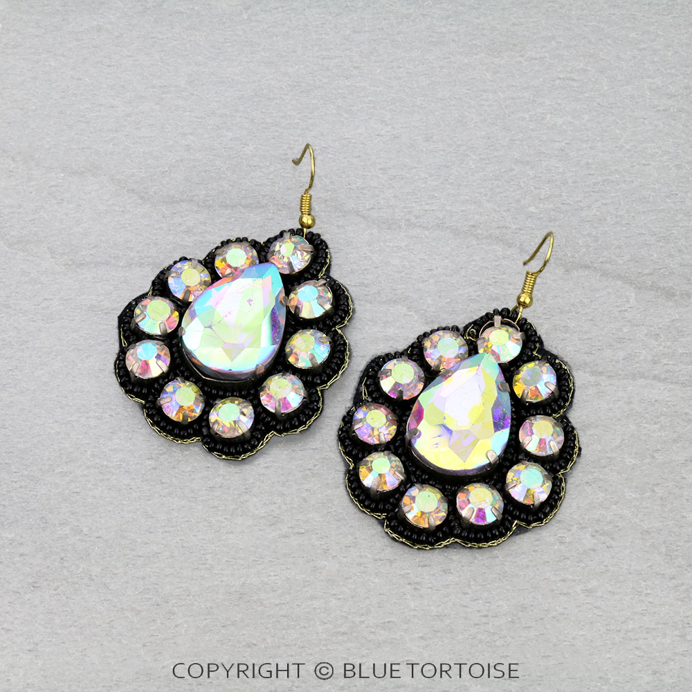 Western Glass Stone Teardrop Dangle Earrings