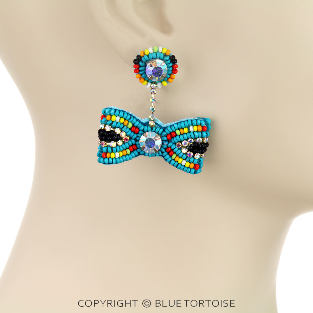 Western Ribbon Seed Bead Stone Stud Earrings - Image 2