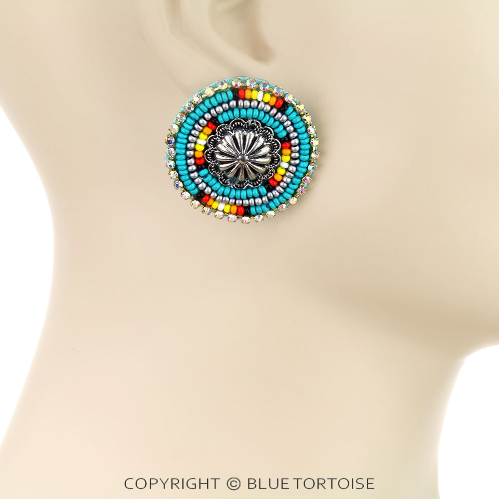 Western Concho Seed Bead Stud Earrings - Image 2