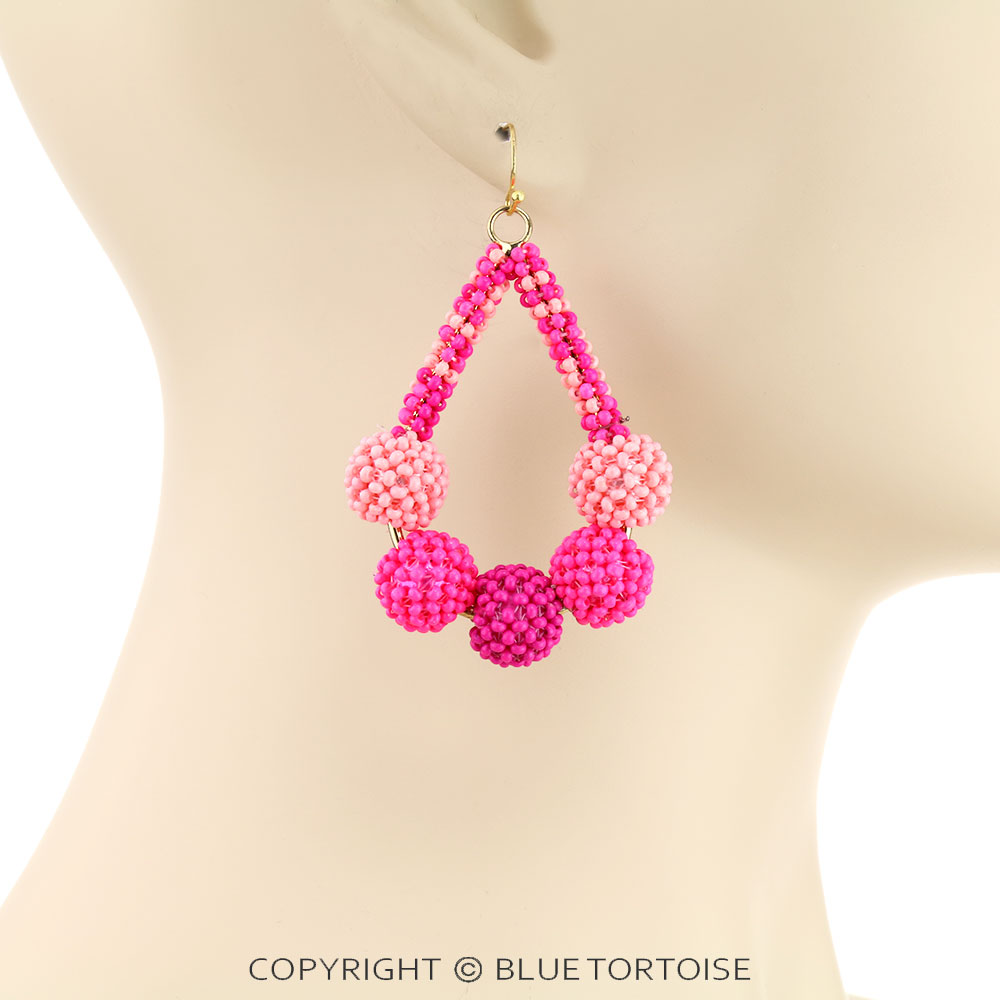 Seed Bead Ball Teardrop Dangle Earrings - Image 2