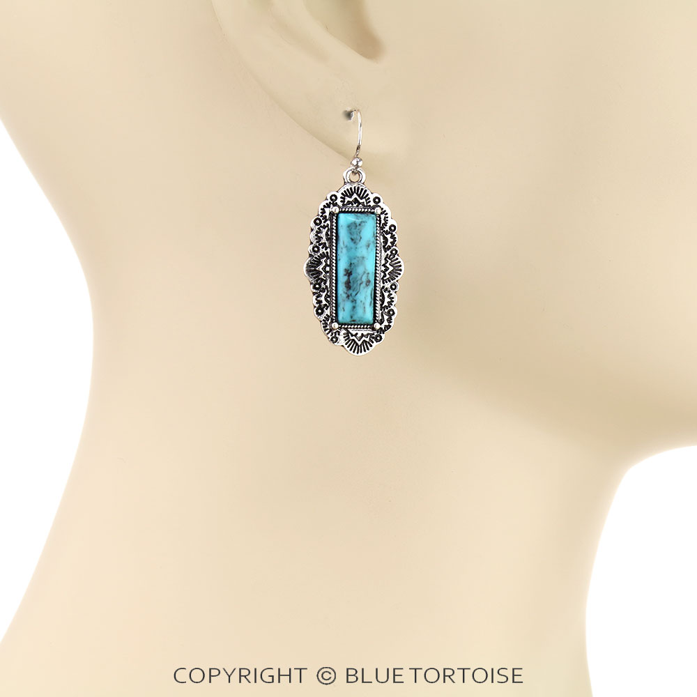 Western Bar Hand Stone Dangle Earrings - Image 2