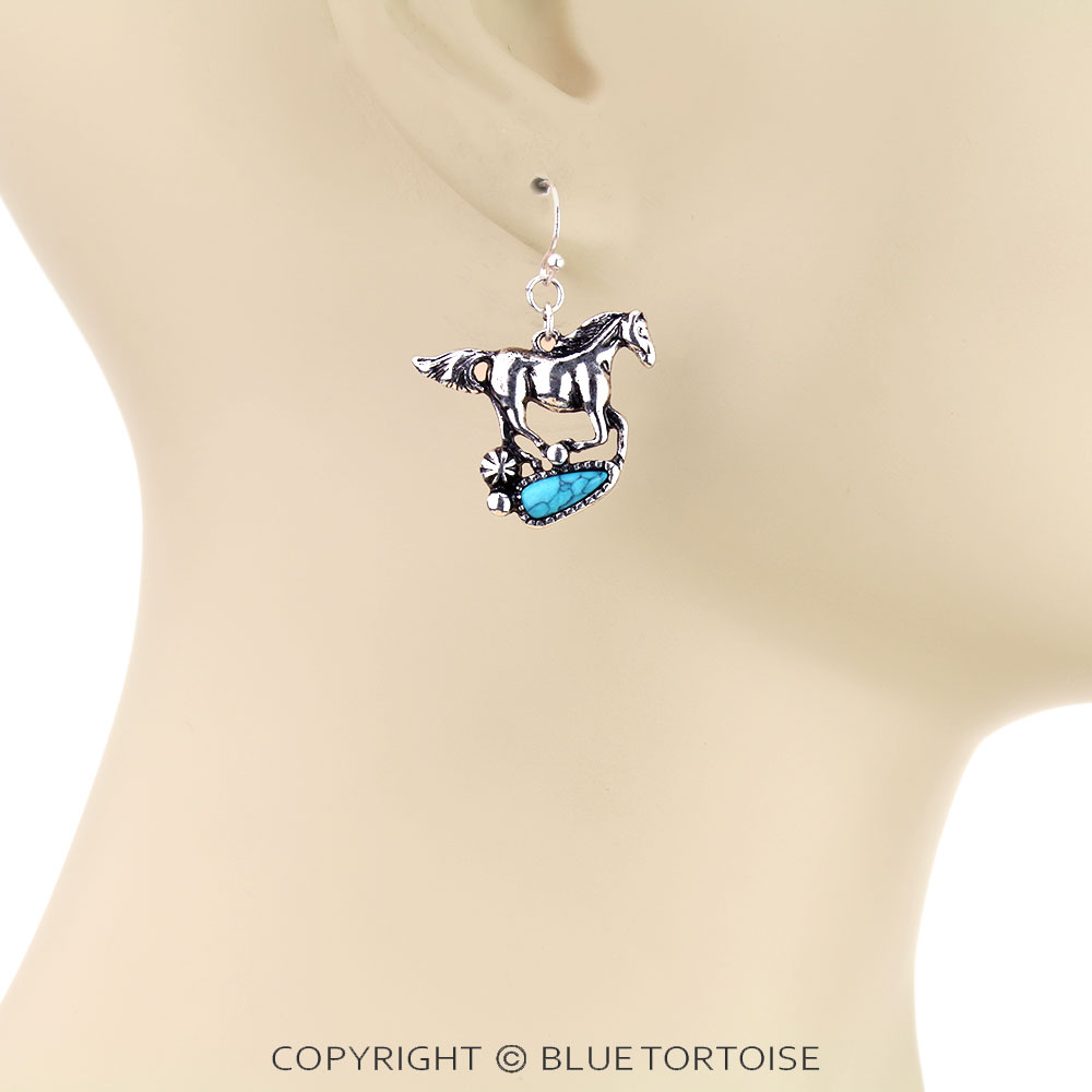 Western Horse Stone Dangle Earrings - Image 2