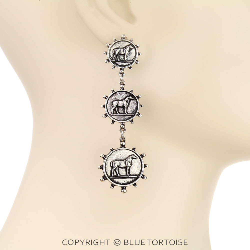 Western Horse Coin Drop Stud Earrings - Image 2