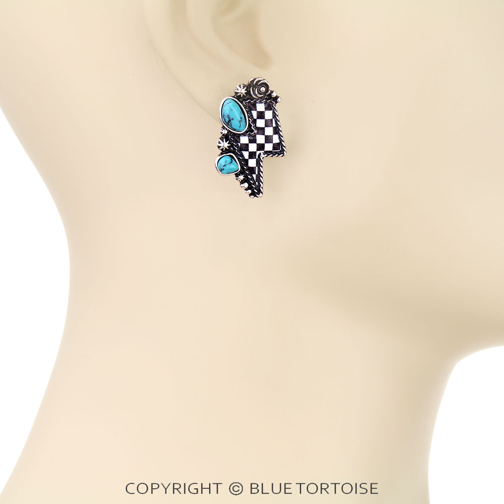 Western Thunder Printed Stone Stud Earrings - Image 2