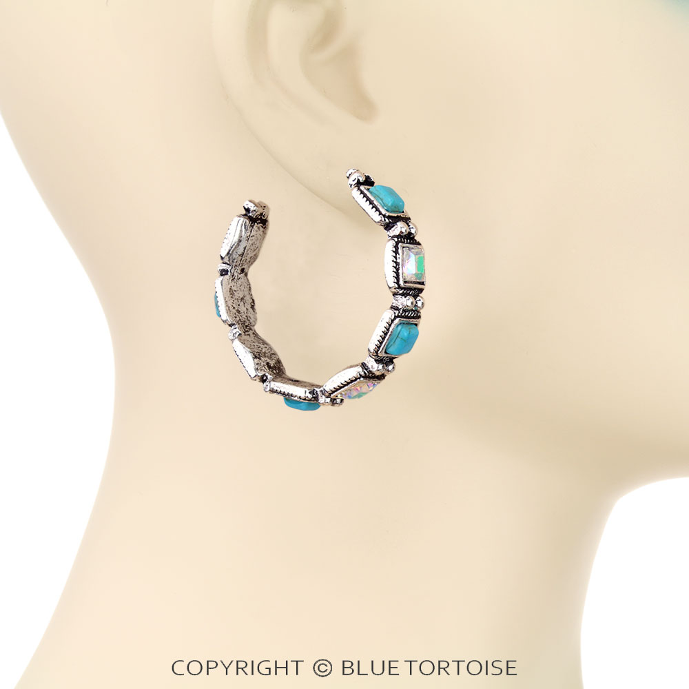 Western Stone Hoop Earrings - Image 2