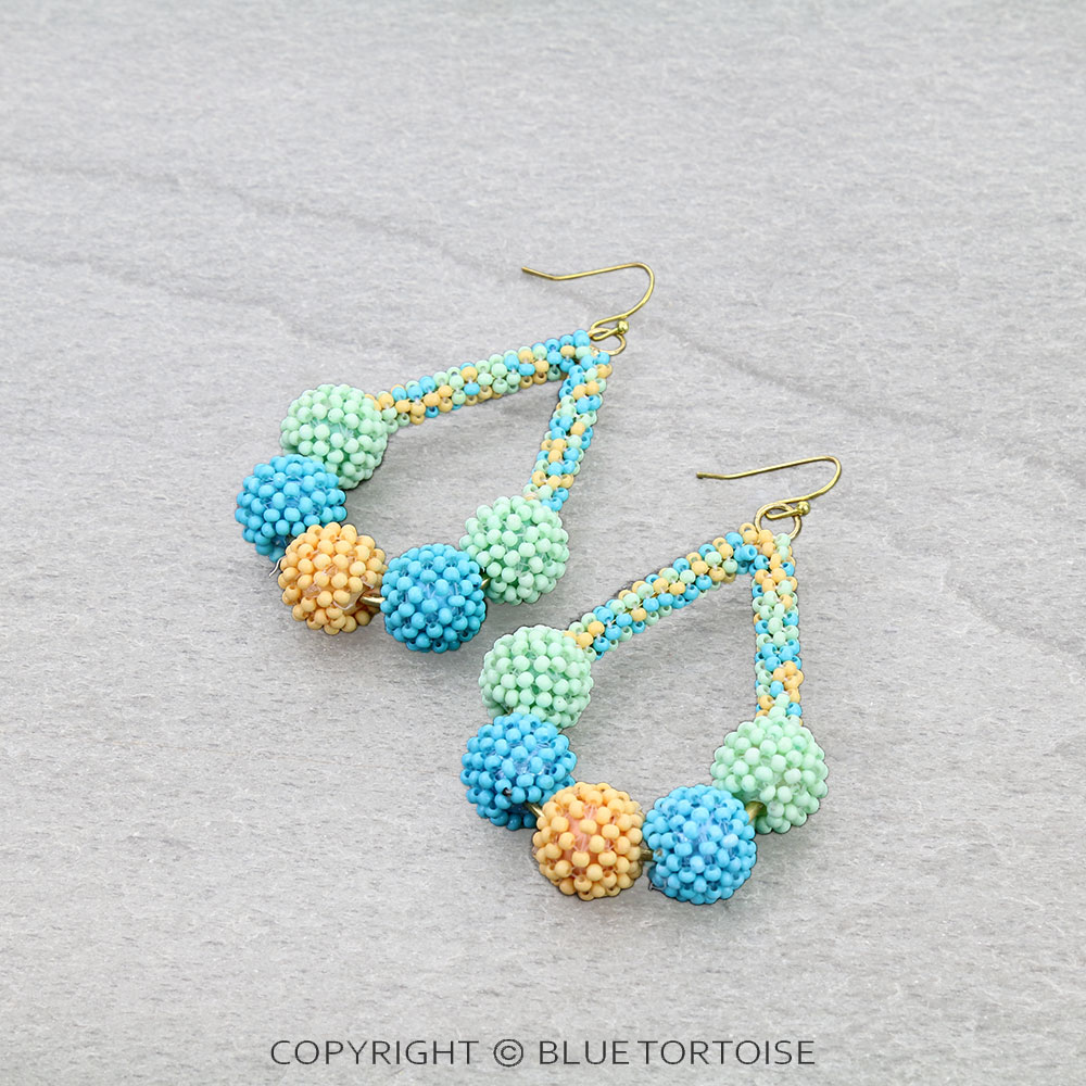 Seed Bead Ball Teardrop Dangle Earrings