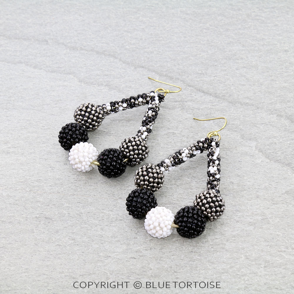 Seed Bead Ball Teardrop Dangle Earrings