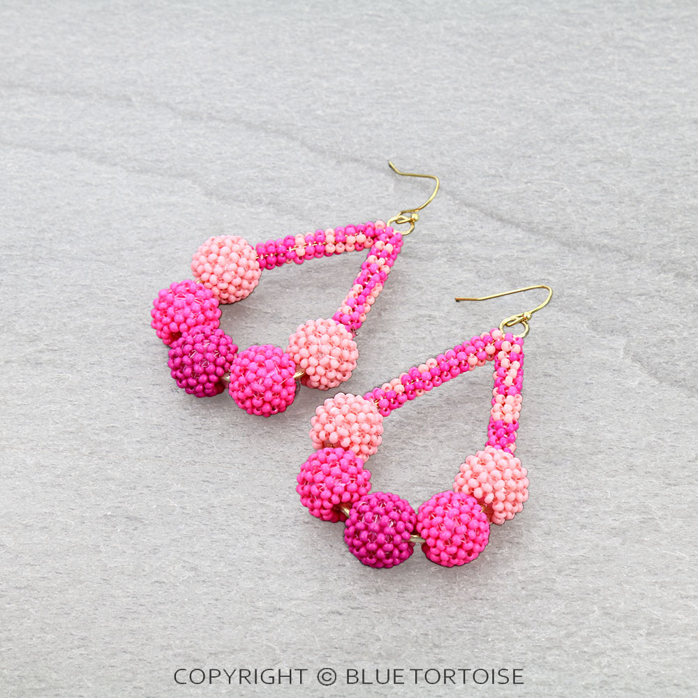 Seed Bead Ball Teardrop Dangle Earrings
