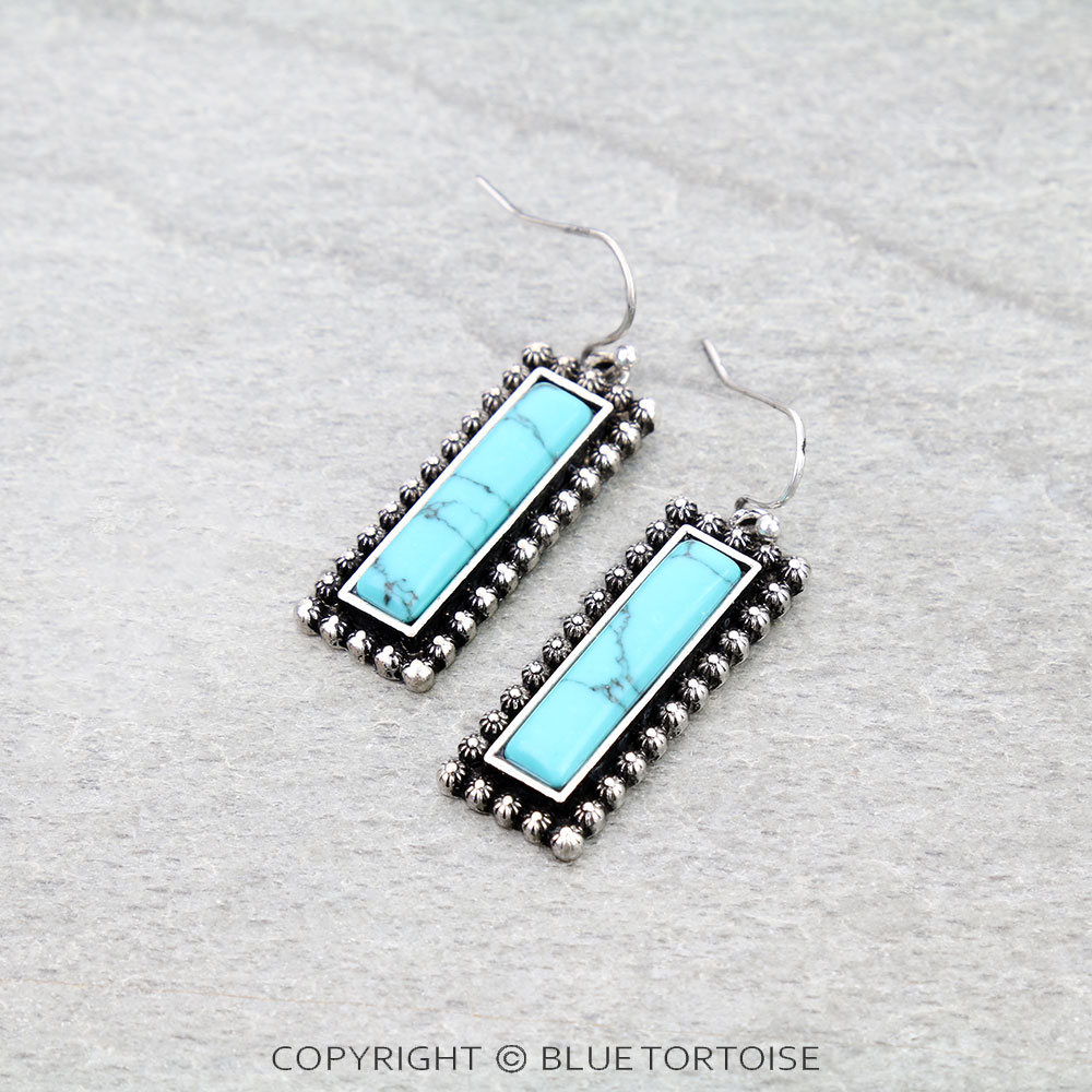 Western Rectangle Stone with Ball TXR Dangle Earrings