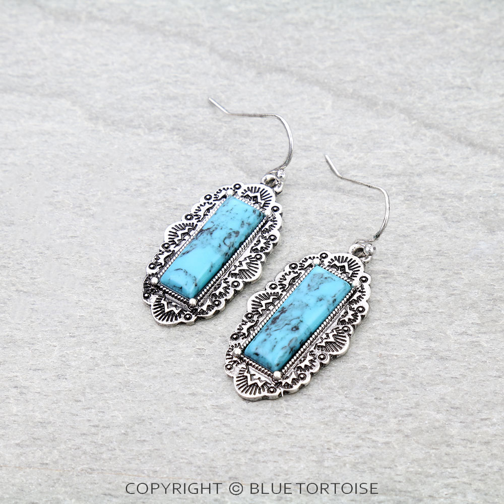 Western Bar Hand Stone Dangle Earrings