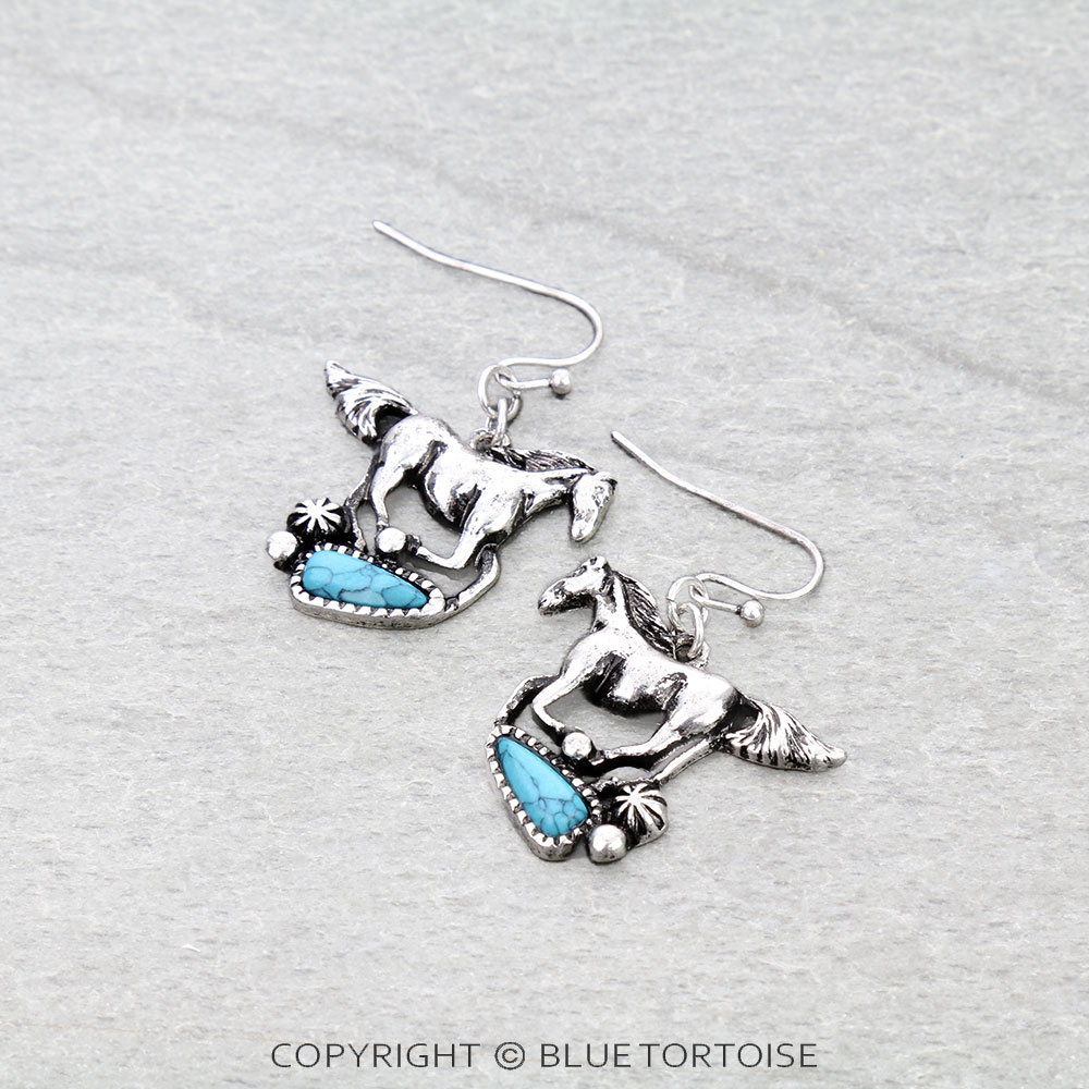 Western Horse Stone Dangle Earrings
