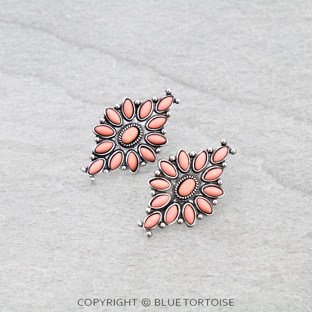 Western Diamond Stone Concho Stud Earrings - Image 3