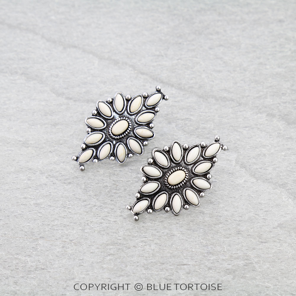Western Diamond Stone Concho Stud Earrings - Image 3