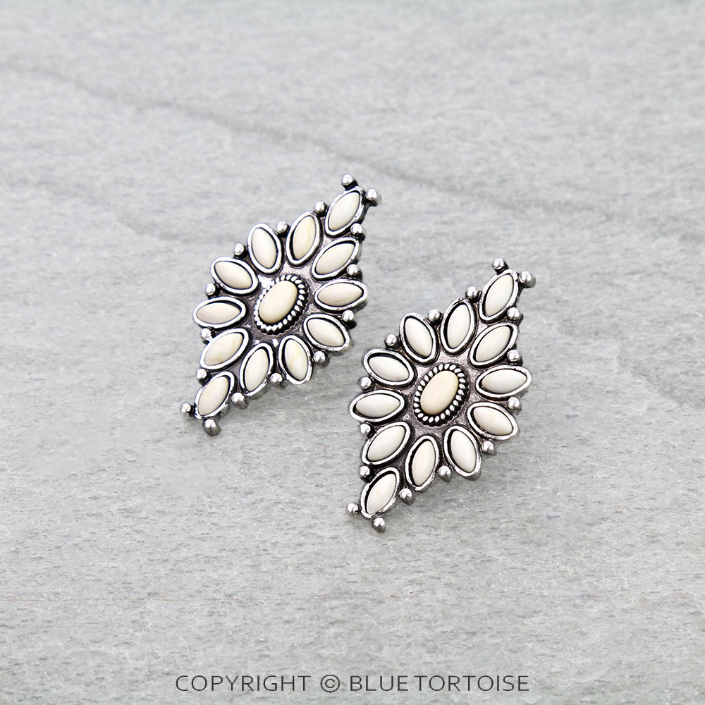 Western Diamond Stone Concho Stud Earrings
