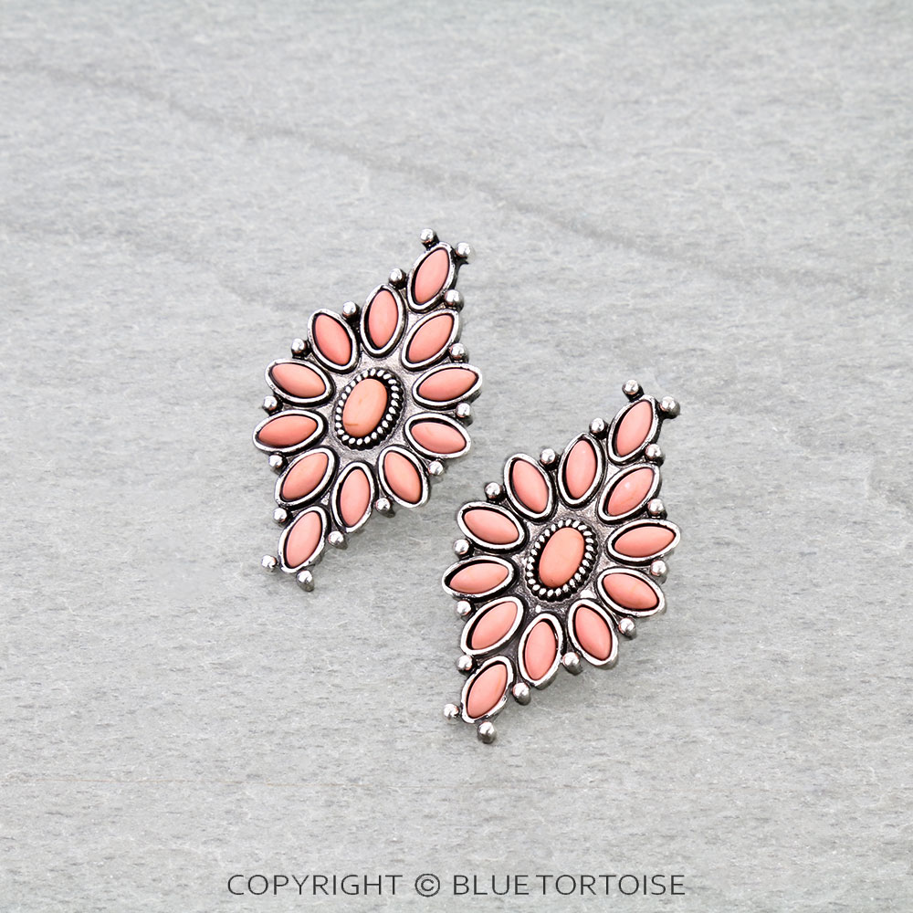 Western Diamond Stone Concho Stud Earrings