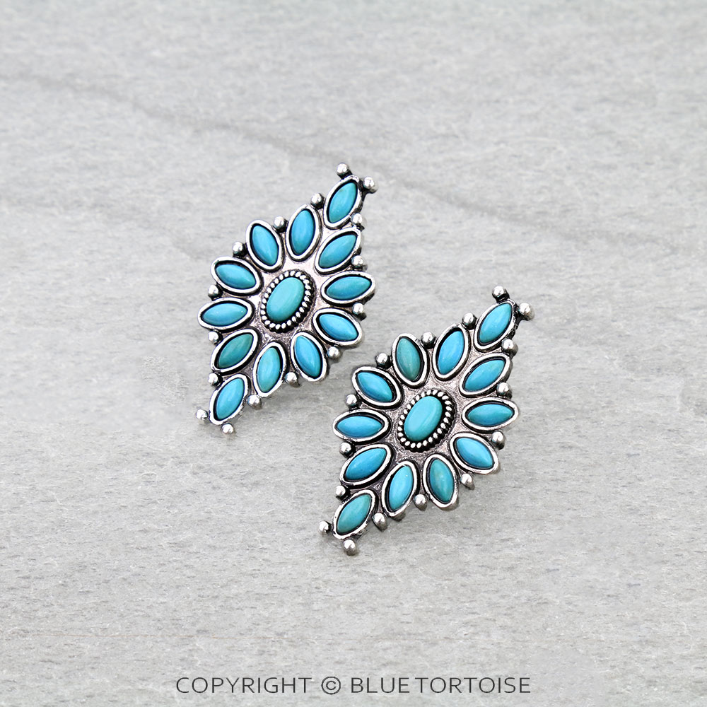 Western Diamond Stone Concho Stud Earrings