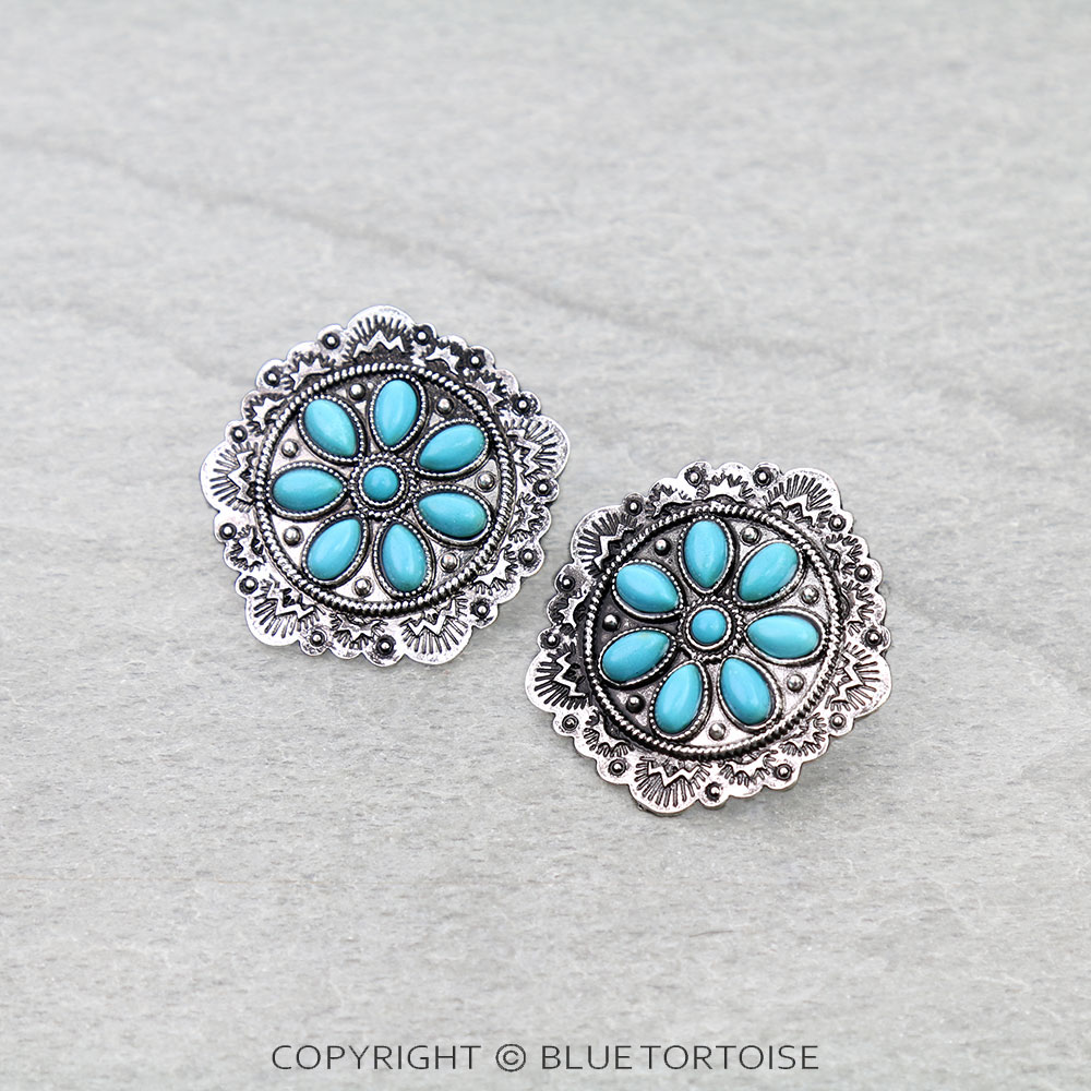 Western Concho Hand Stone Stud Earrings
