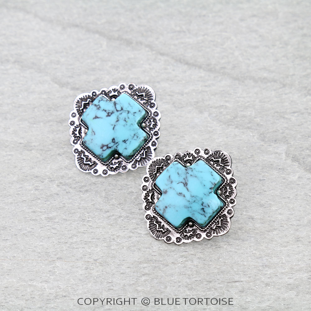 Western Cross Hand Stone Stud Earrings - Image 3