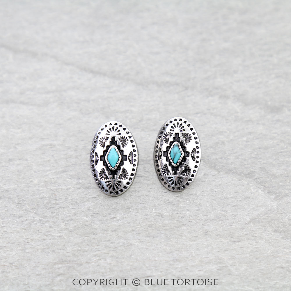 Western Oval Aztec TXR Stud Earrings