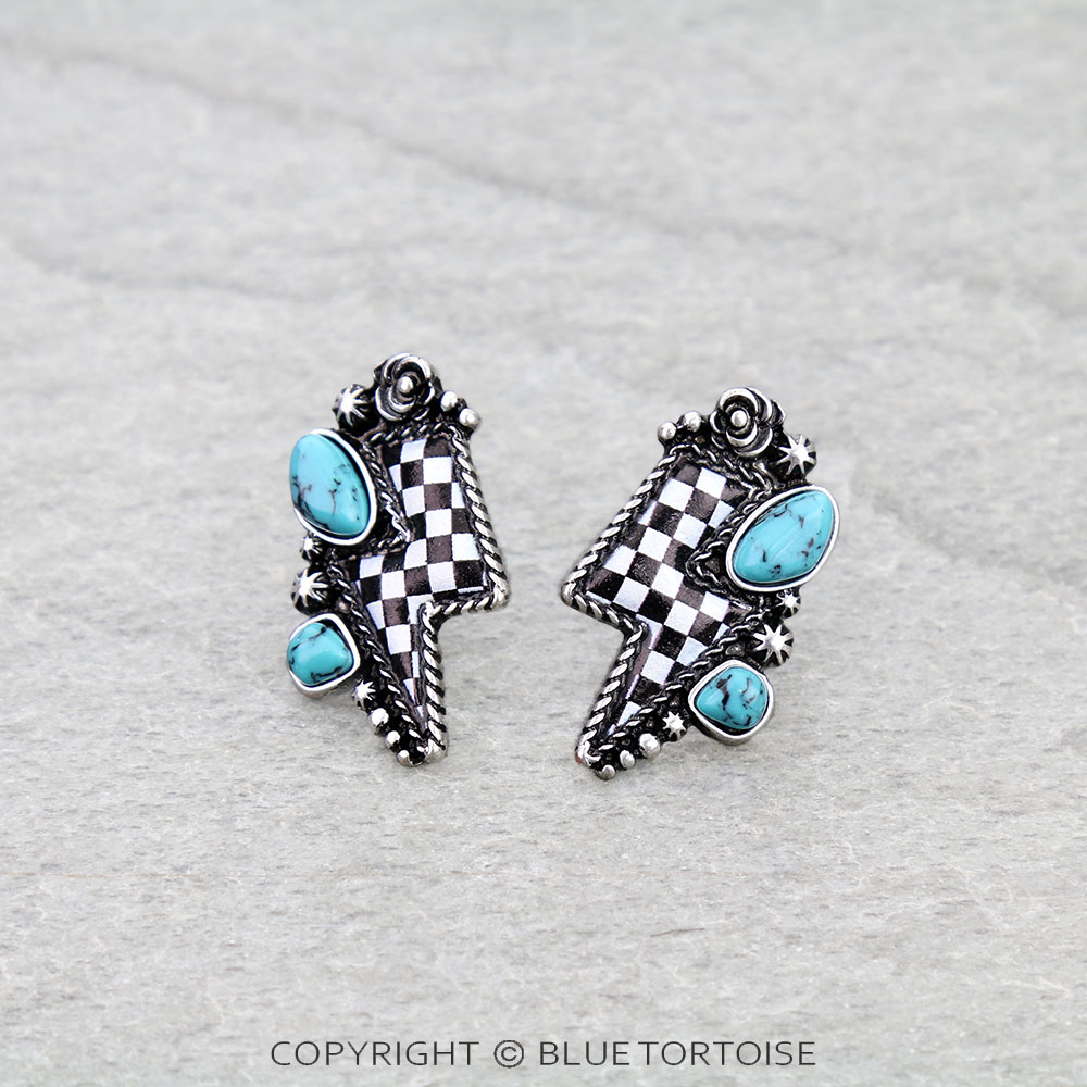 Western Thunder Printed Stone Stud Earrings