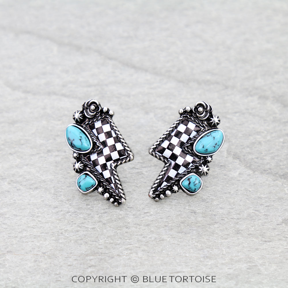 Western Thunder Printed Stone Stud Earrings - Image 3