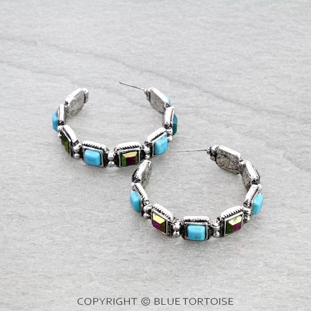 Western Stone Hoop Earrings