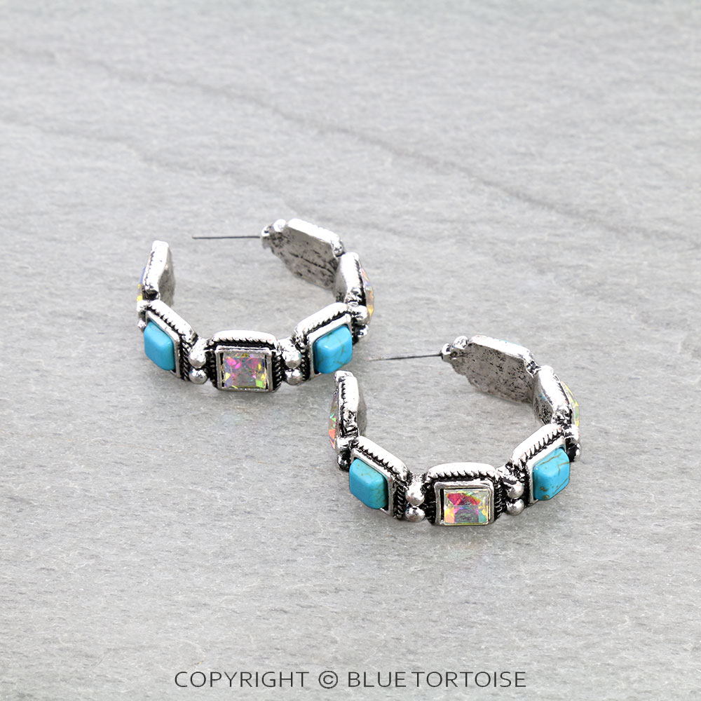 Western Stone Hoop Earrings