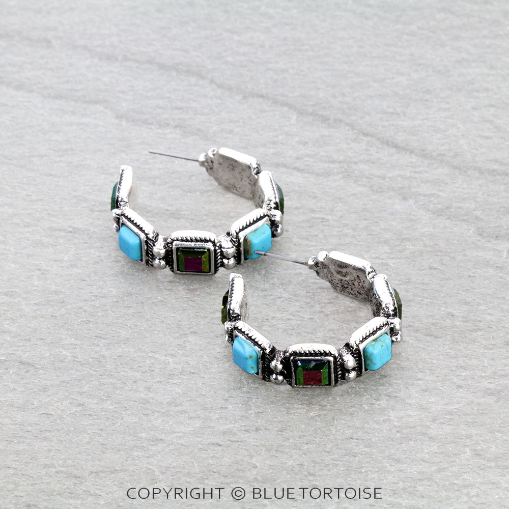 Western Stone Hoop Earrings