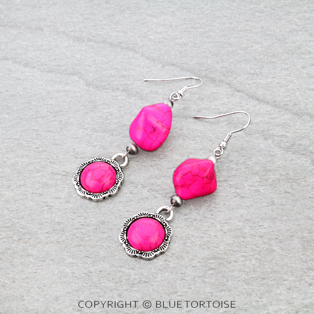 Western Round Stone Dangle Earrings