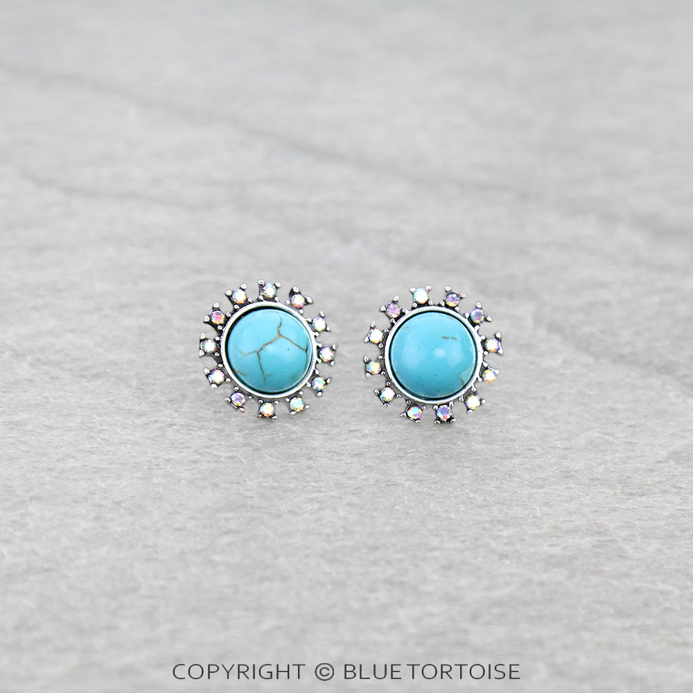 Western Round Stone Stud Earrings
