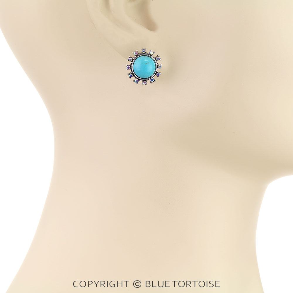 Western Round Stone Stud Earrings - Image 2
