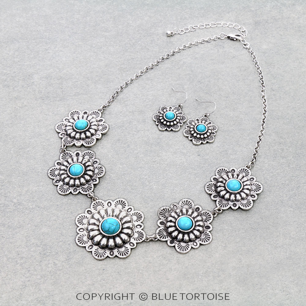 Western Concho Stone Necklace Set