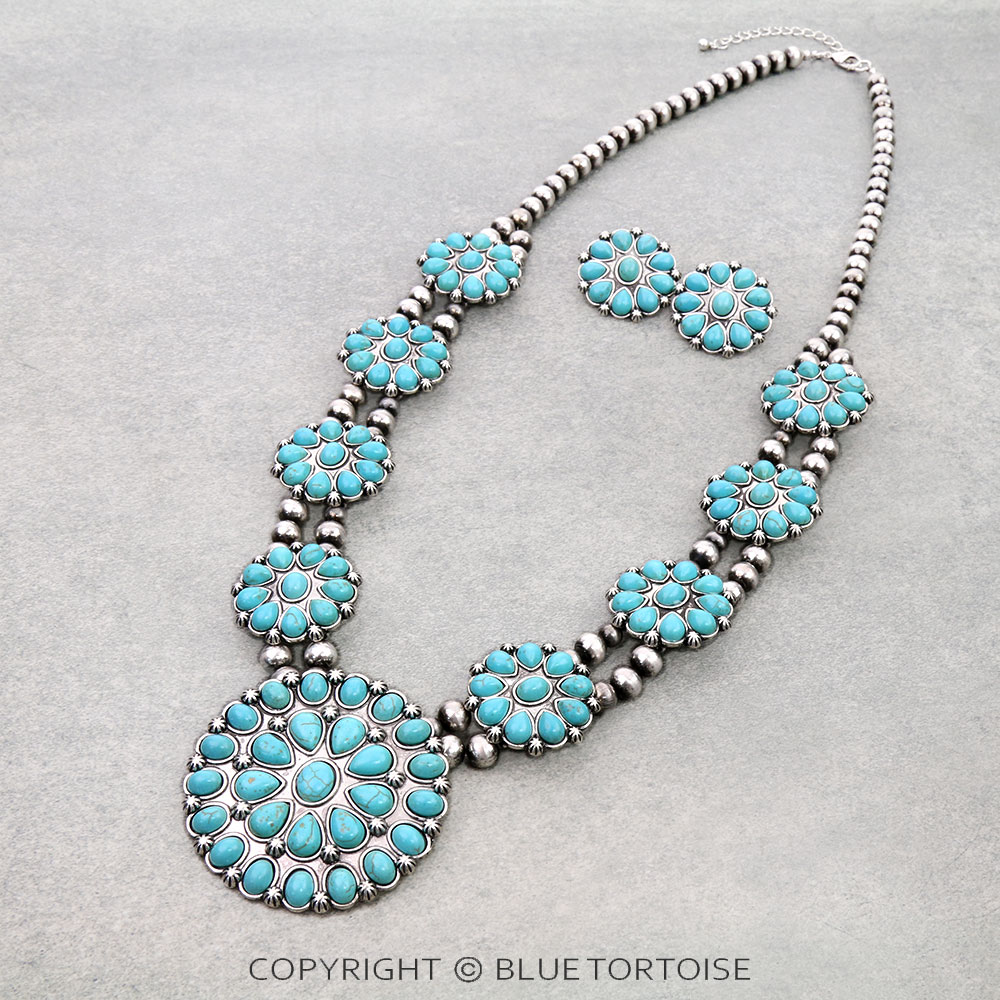 Western Concho Stone Necklace Set