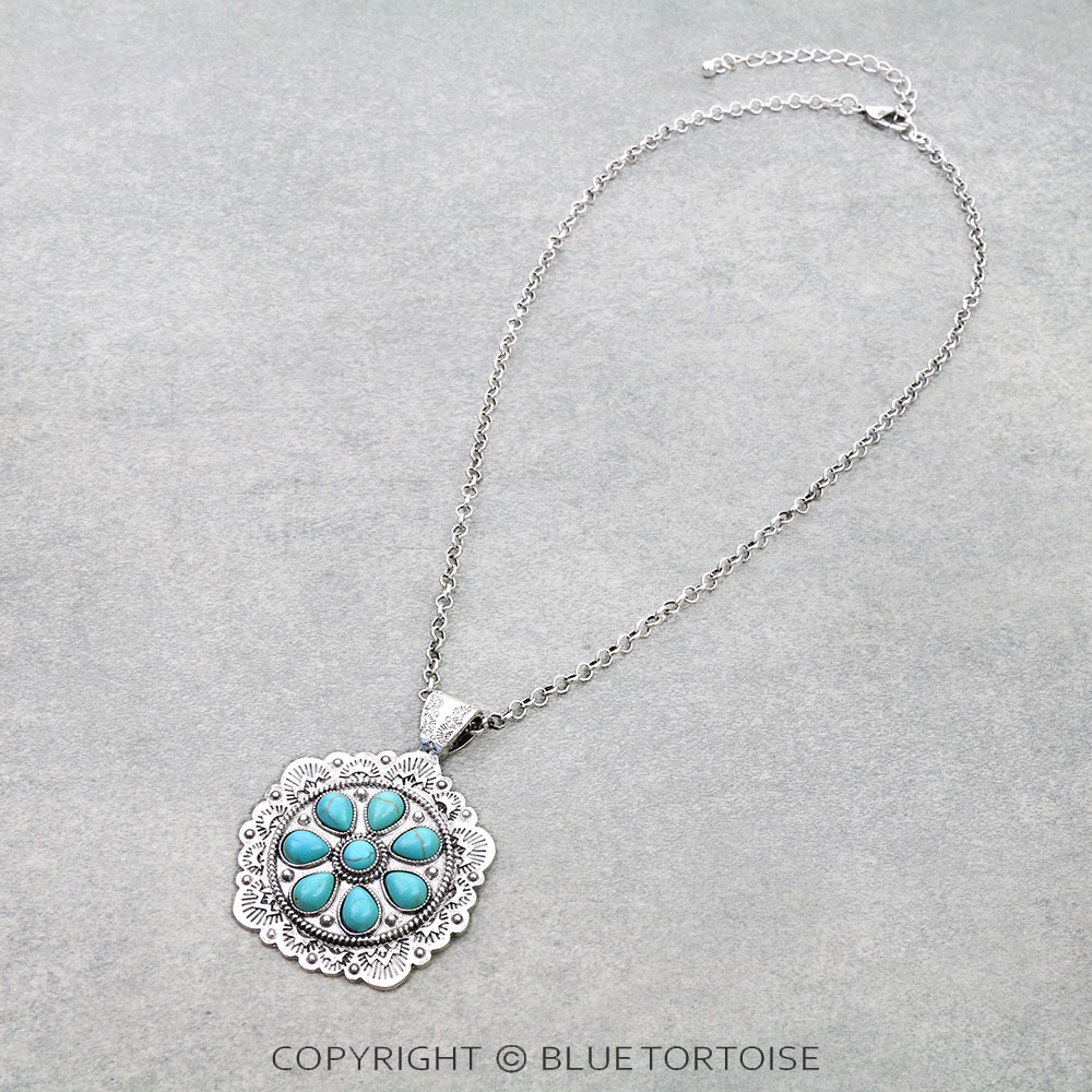 Western Concho Stone Pendant Necklace